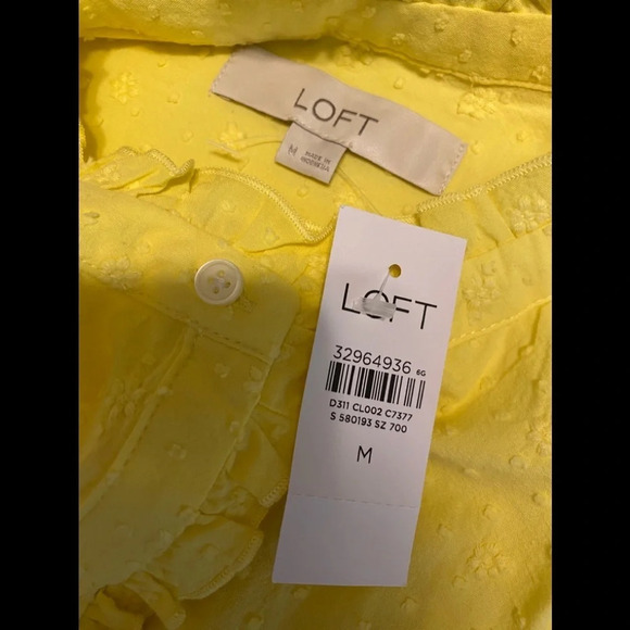 NWT Loft Ann Taylor Yellow Ruffle Cap Sleeve Button Down Top - Picture 5 of 7